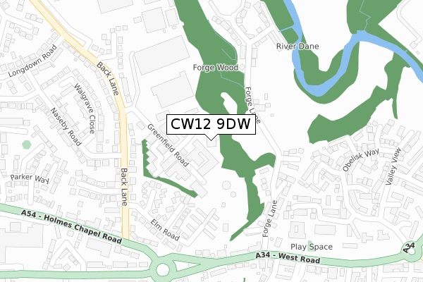 CW12 9DW map - large scale - OS Open Zoomstack (Ordnance Survey)