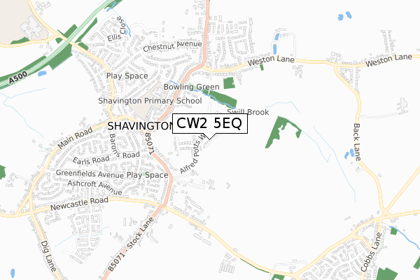 CW2 5EQ map - small scale - OS Open Zoomstack (Ordnance Survey)