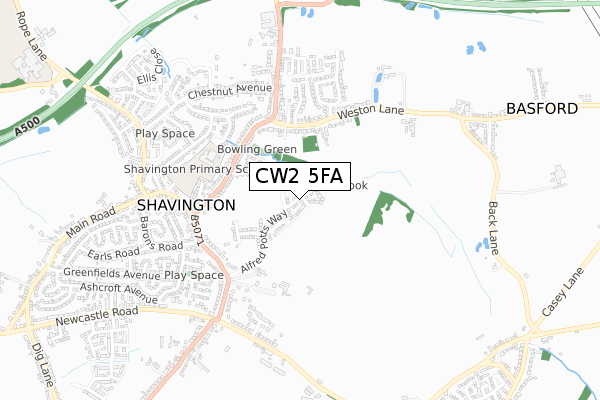 CW2 5FA map - small scale - OS Open Zoomstack (Ordnance Survey)