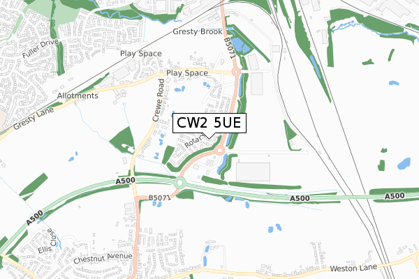 CW2 5UE map - small scale - OS Open Zoomstack (Ordnance Survey)