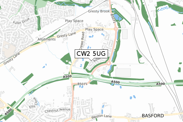 CW2 5UG map - small scale - OS Open Zoomstack (Ordnance Survey)