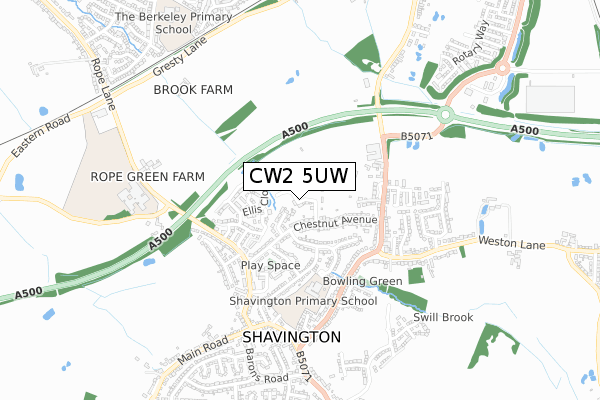 CW2 5UW map - small scale - OS Open Zoomstack (Ordnance Survey)