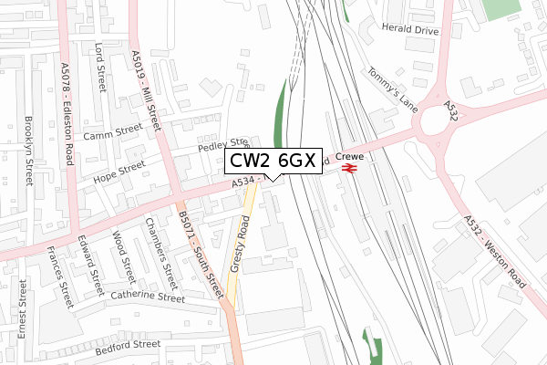 CW2 6GX map - large scale - OS Open Zoomstack (Ordnance Survey)