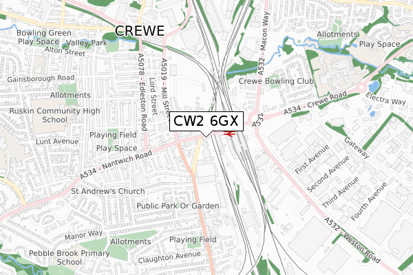 CW2 6GX map - small scale - OS Open Zoomstack (Ordnance Survey)