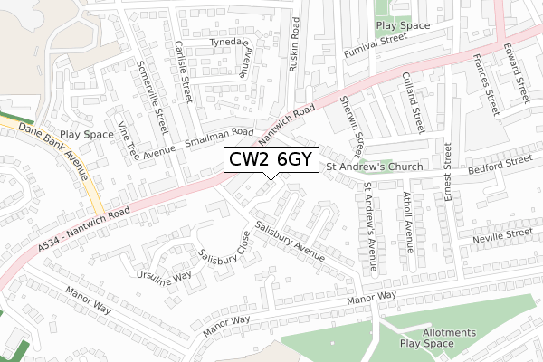 CW2 6GY map - large scale - OS Open Zoomstack (Ordnance Survey)