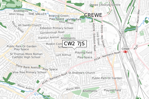 CW2 7JS map - small scale - OS Open Zoomstack (Ordnance Survey)