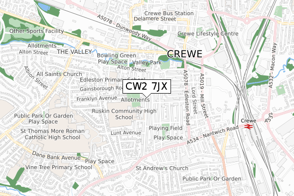 CW2 7JX map - small scale - OS Open Zoomstack (Ordnance Survey)