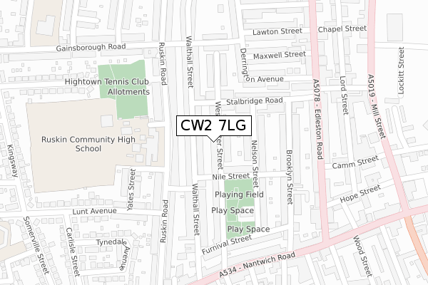 CW2 7LG map - large scale - OS Open Zoomstack (Ordnance Survey)