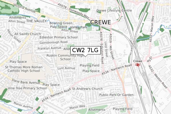 CW2 7LG map - small scale - OS Open Zoomstack (Ordnance Survey)