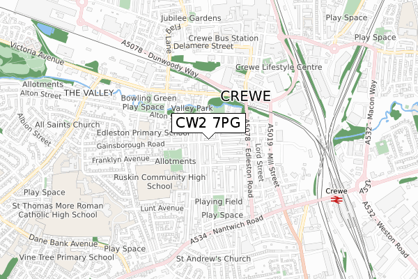 CW2 7PG map - small scale - OS Open Zoomstack (Ordnance Survey)