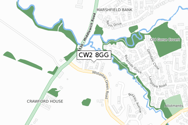 CW2 8GG map - large scale - OS Open Zoomstack (Ordnance Survey)