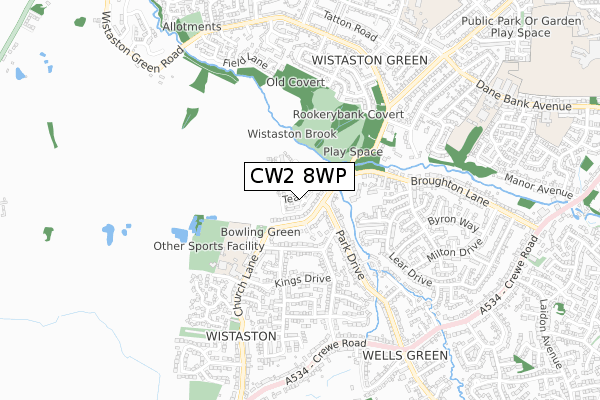 CW2 8WP map - small scale - OS Open Zoomstack (Ordnance Survey)