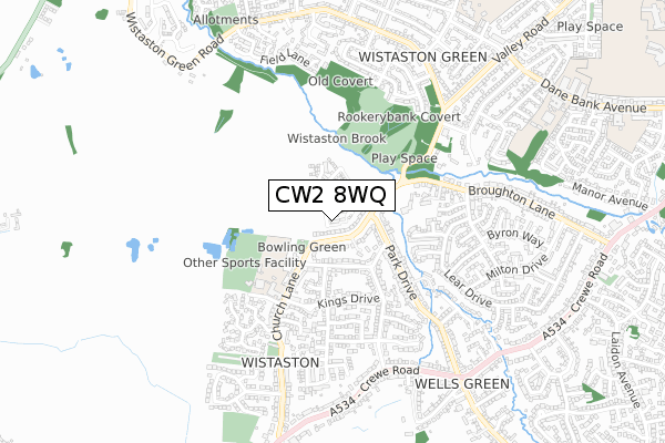 CW2 8WQ map - small scale - OS Open Zoomstack (Ordnance Survey)