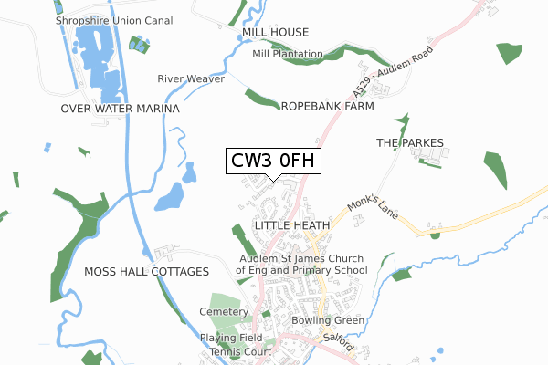 CW3 0FH map - small scale - OS Open Zoomstack (Ordnance Survey)
