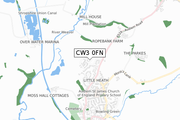 CW3 0FN map - small scale - OS Open Zoomstack (Ordnance Survey)