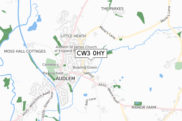 CW3 0HY map - small scale - OS Open Zoomstack (Ordnance Survey)