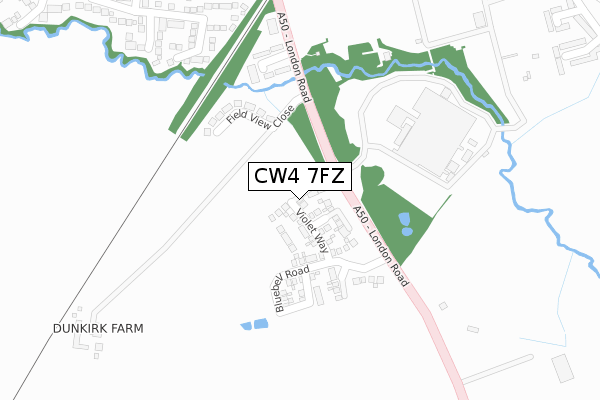 CW4 7FZ map - large scale - OS Open Zoomstack (Ordnance Survey)