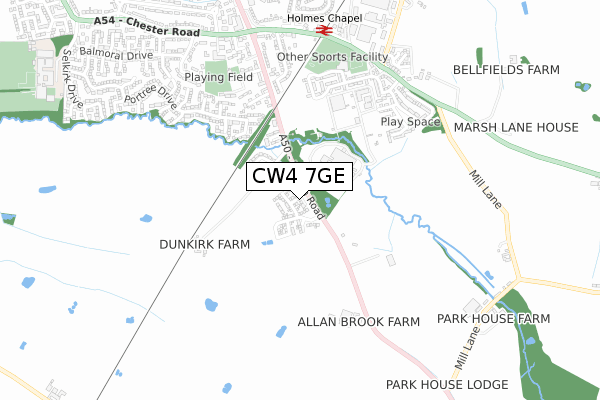 CW4 7GE map - small scale - OS Open Zoomstack (Ordnance Survey)