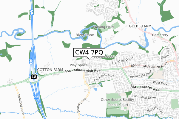 CW4 7PQ map - small scale - OS Open Zoomstack (Ordnance Survey)