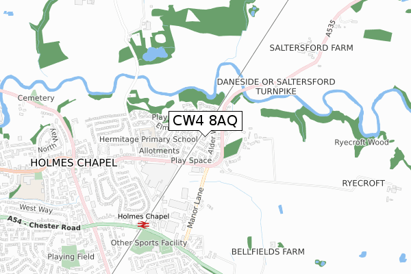 CW4 8AQ map - small scale - OS Open Zoomstack (Ordnance Survey)