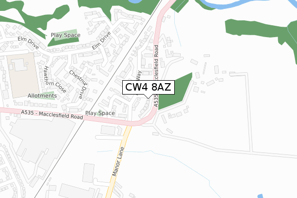 CW4 8AZ map - large scale - OS Open Zoomstack (Ordnance Survey)