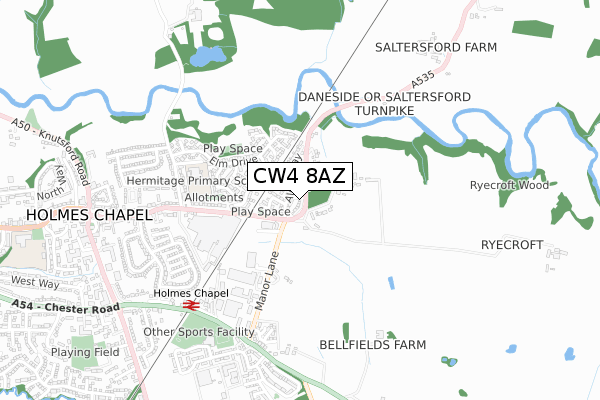 CW4 8AZ map - small scale - OS Open Zoomstack (Ordnance Survey)