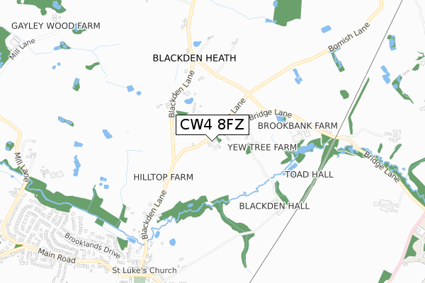 CW4 8FZ map - small scale - OS Open Zoomstack (Ordnance Survey)