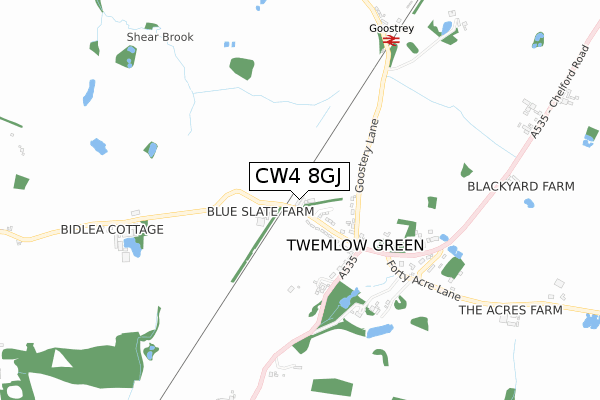 CW4 8GJ map - small scale - OS Open Zoomstack (Ordnance Survey)