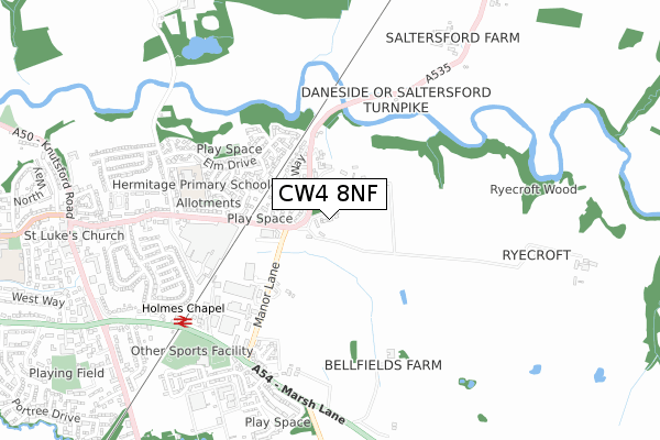 CW4 8NF map - small scale - OS Open Zoomstack (Ordnance Survey)