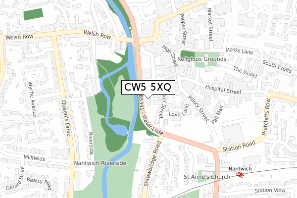 CW5 5XQ map - large scale - OS Open Zoomstack (Ordnance Survey)