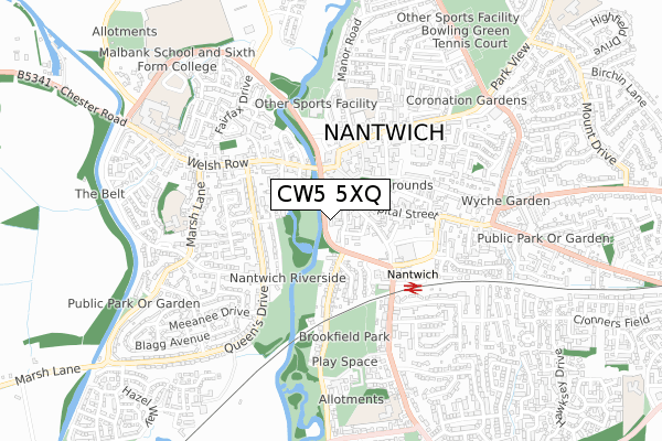 CW5 5XQ map - small scale - OS Open Zoomstack (Ordnance Survey)