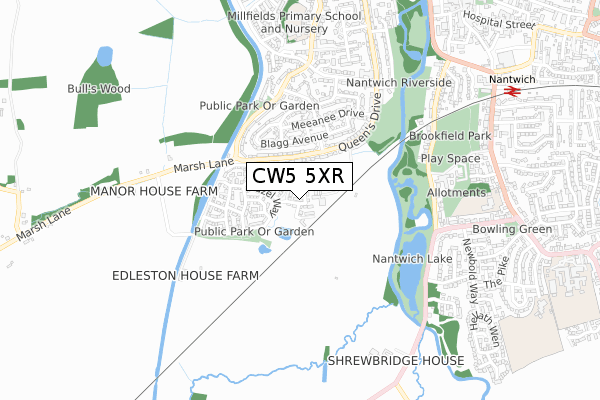 CW5 5XR map - small scale - OS Open Zoomstack (Ordnance Survey)