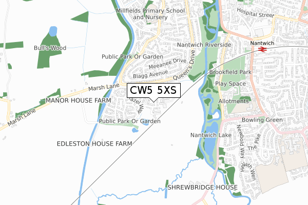 CW5 5XS map - small scale - OS Open Zoomstack (Ordnance Survey)