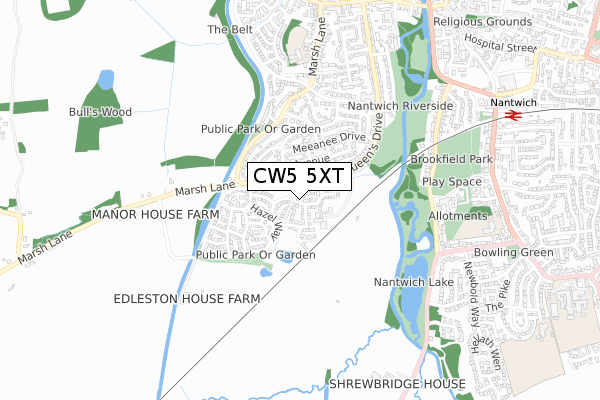 CW5 5XT map - small scale - OS Open Zoomstack (Ordnance Survey)