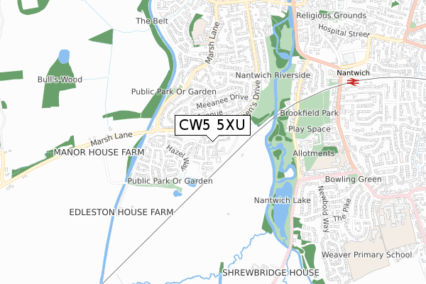 CW5 5XU map - small scale - OS Open Zoomstack (Ordnance Survey)