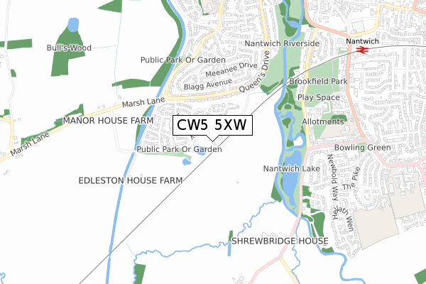 CW5 5XW map - small scale - OS Open Zoomstack (Ordnance Survey)