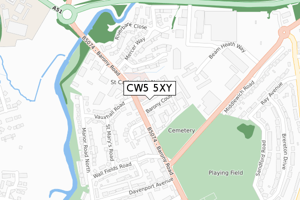 CW5 5XY map - large scale - OS Open Zoomstack (Ordnance Survey)