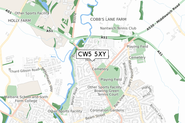 CW5 5XY map - small scale - OS Open Zoomstack (Ordnance Survey)