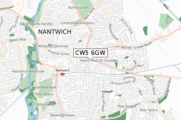 CW5 6GW map - small scale - OS Open Zoomstack (Ordnance Survey)