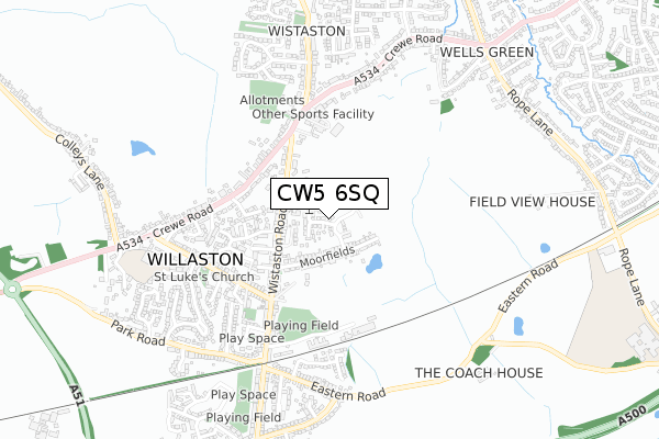 CW5 6SQ map - small scale - OS Open Zoomstack (Ordnance Survey)