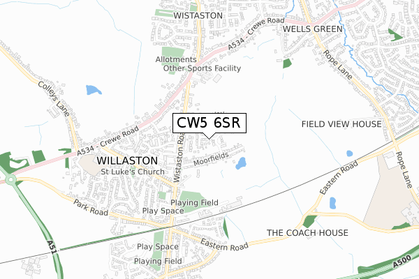 CW5 6SR map - small scale - OS Open Zoomstack (Ordnance Survey)