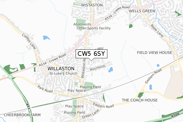 CW5 6SY map - small scale - OS Open Zoomstack (Ordnance Survey)