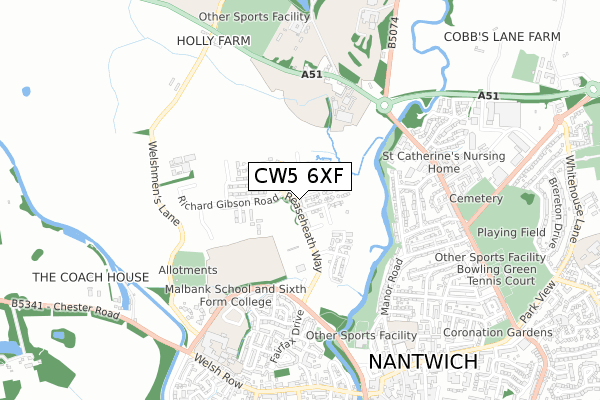 CW5 6XF map - small scale - OS Open Zoomstack (Ordnance Survey)