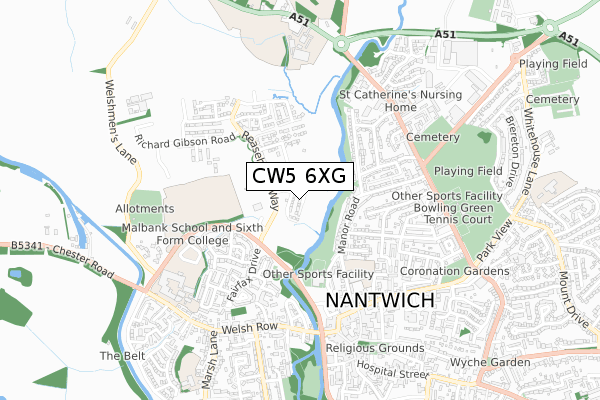 CW5 6XG map - small scale - OS Open Zoomstack (Ordnance Survey)