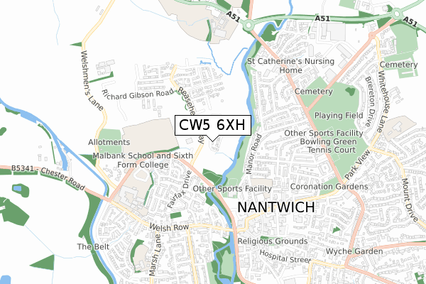 CW5 6XH map - small scale - OS Open Zoomstack (Ordnance Survey)