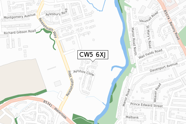 CW5 6XJ map - large scale - OS Open Zoomstack (Ordnance Survey)