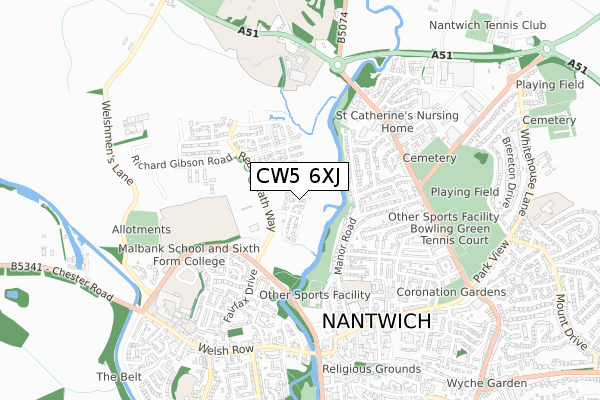 CW5 6XJ map - small scale - OS Open Zoomstack (Ordnance Survey)