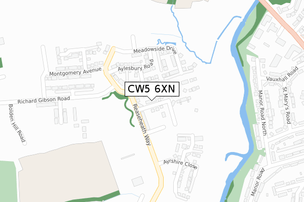 CW5 6XN map - large scale - OS Open Zoomstack (Ordnance Survey)