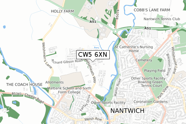 CW5 6XN map - small scale - OS Open Zoomstack (Ordnance Survey)