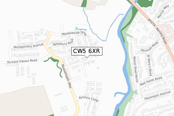 CW5 6XR map - large scale - OS Open Zoomstack (Ordnance Survey)